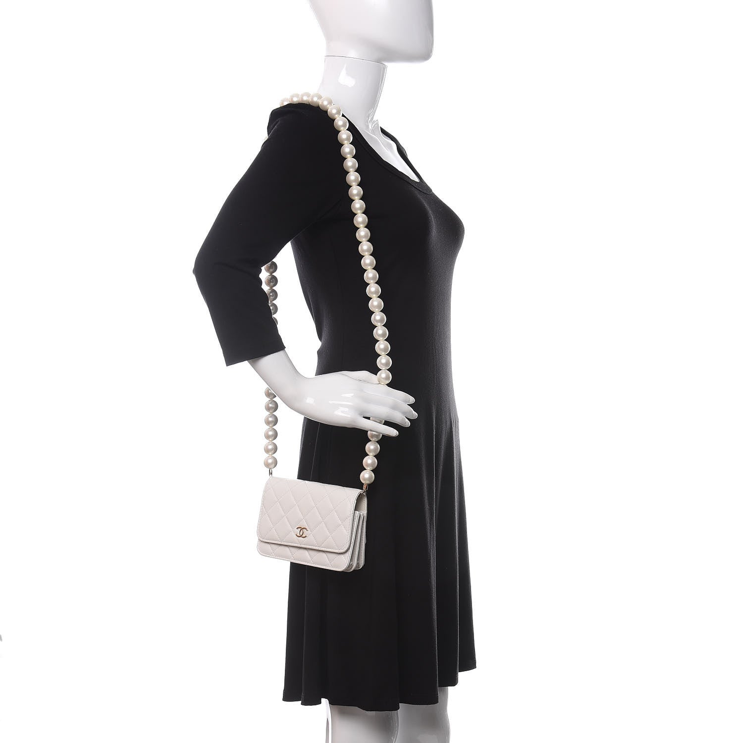 Chanel Calfskin Quilted CC Pearl Mini Wallet On Chain Flap White 2 of 13