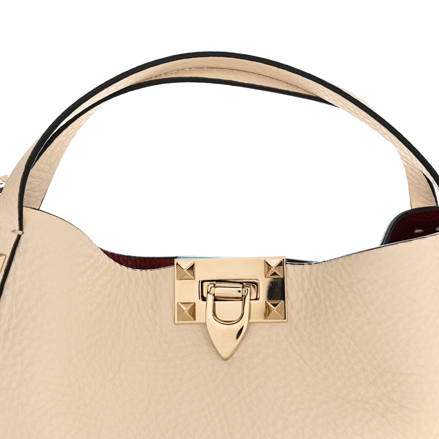 Grained Calfskin Small Rockstud Flip Lock Tote Light Ivory Rubino