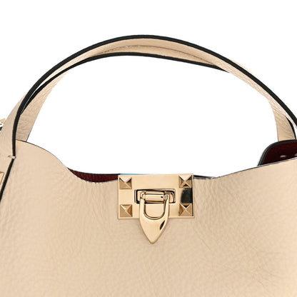 Valentino Garavani Grained Calfskin Small Rockstud Flip Lock Tote Light Ivory Rubino 8 of 12