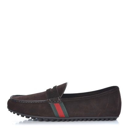 Gucci Suede Web Mens Kanye Driver Loafers 9 Cocoa 1 of 8