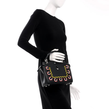 Fendi Vitello Baltico Shiny Nappa Lace Up Floral Small Dotcom Click Chain Satchel Black 3 of 9