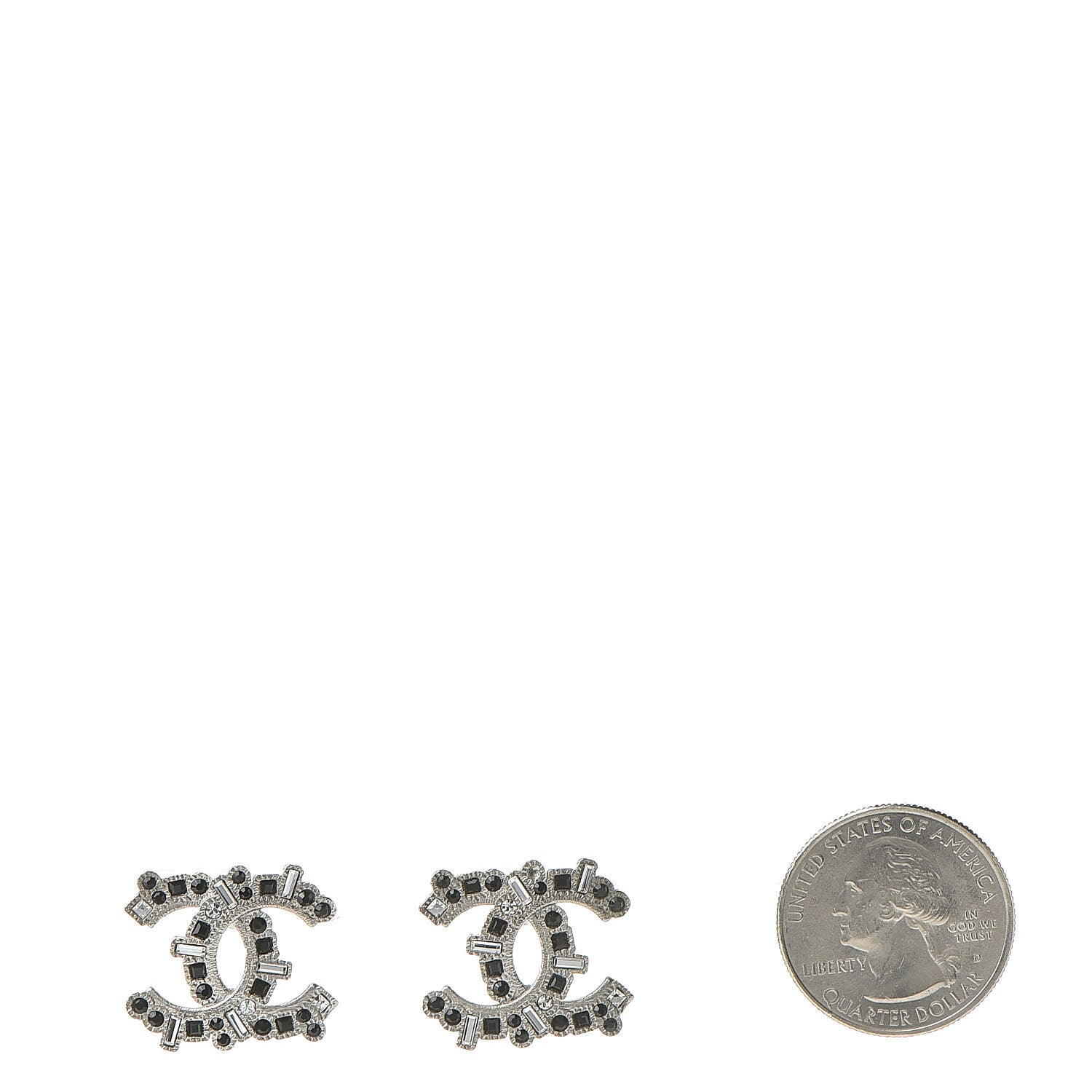 Chanel Baguette Crystal CC Earrings Silver Black 2 of 6