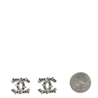 Chanel Baguette Crystal CC Earrings Silver Black 2 of 6