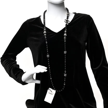 Chanel Crystal Beaded CC Long Necklace Black Silver 2 of 5