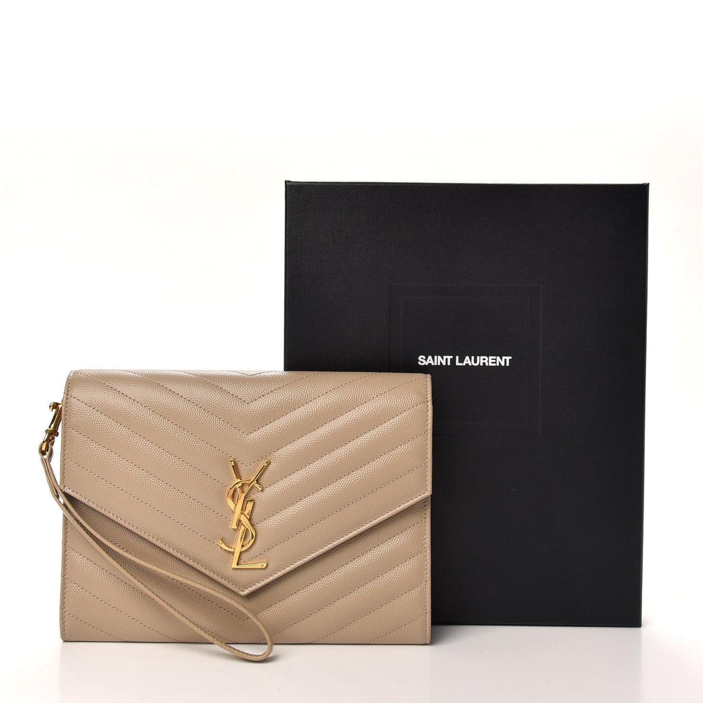 Grain De Poudre Matelasse Chevron Monogram Envelope Clutch Dark Beige