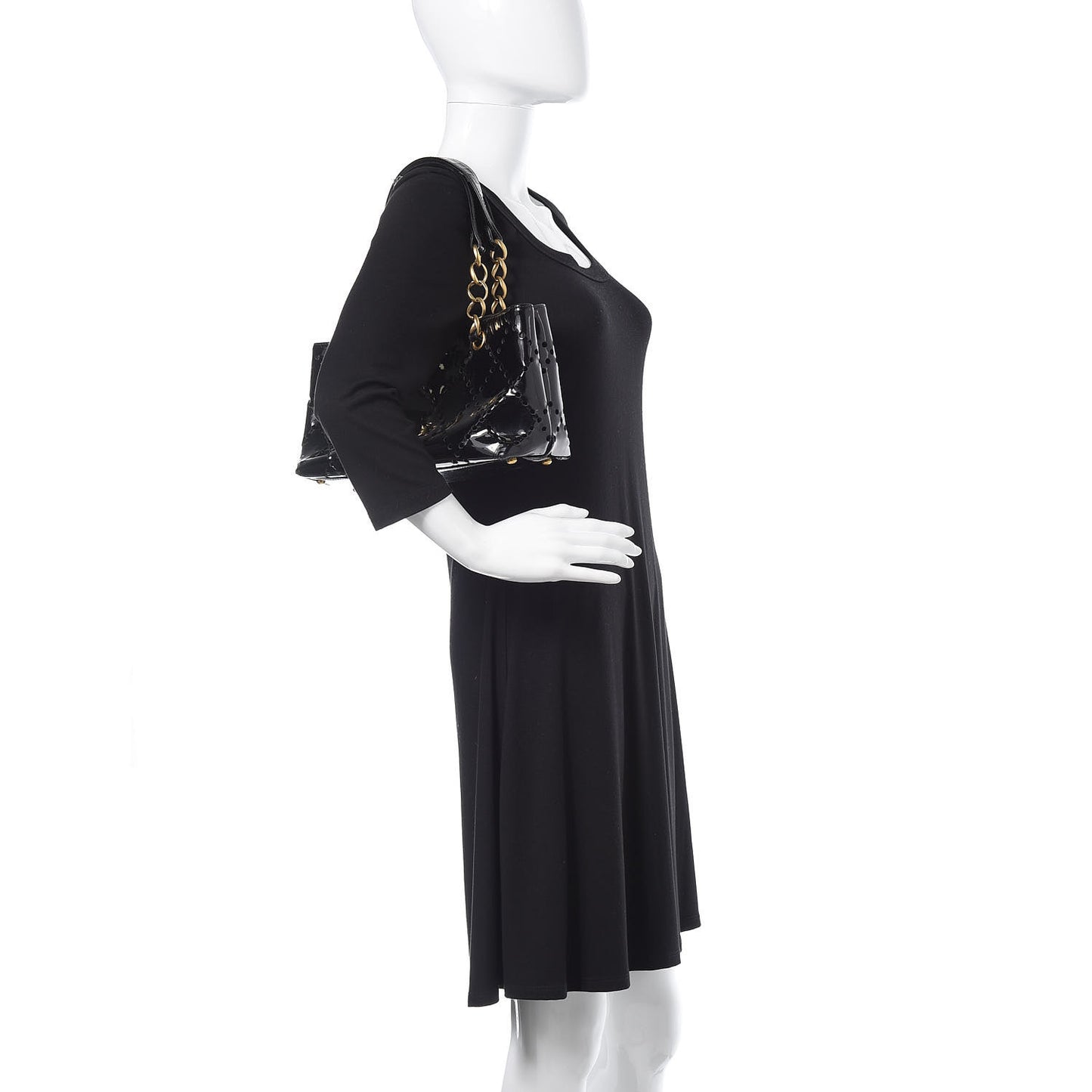 Patent Perforated CC Shopping Tote Black