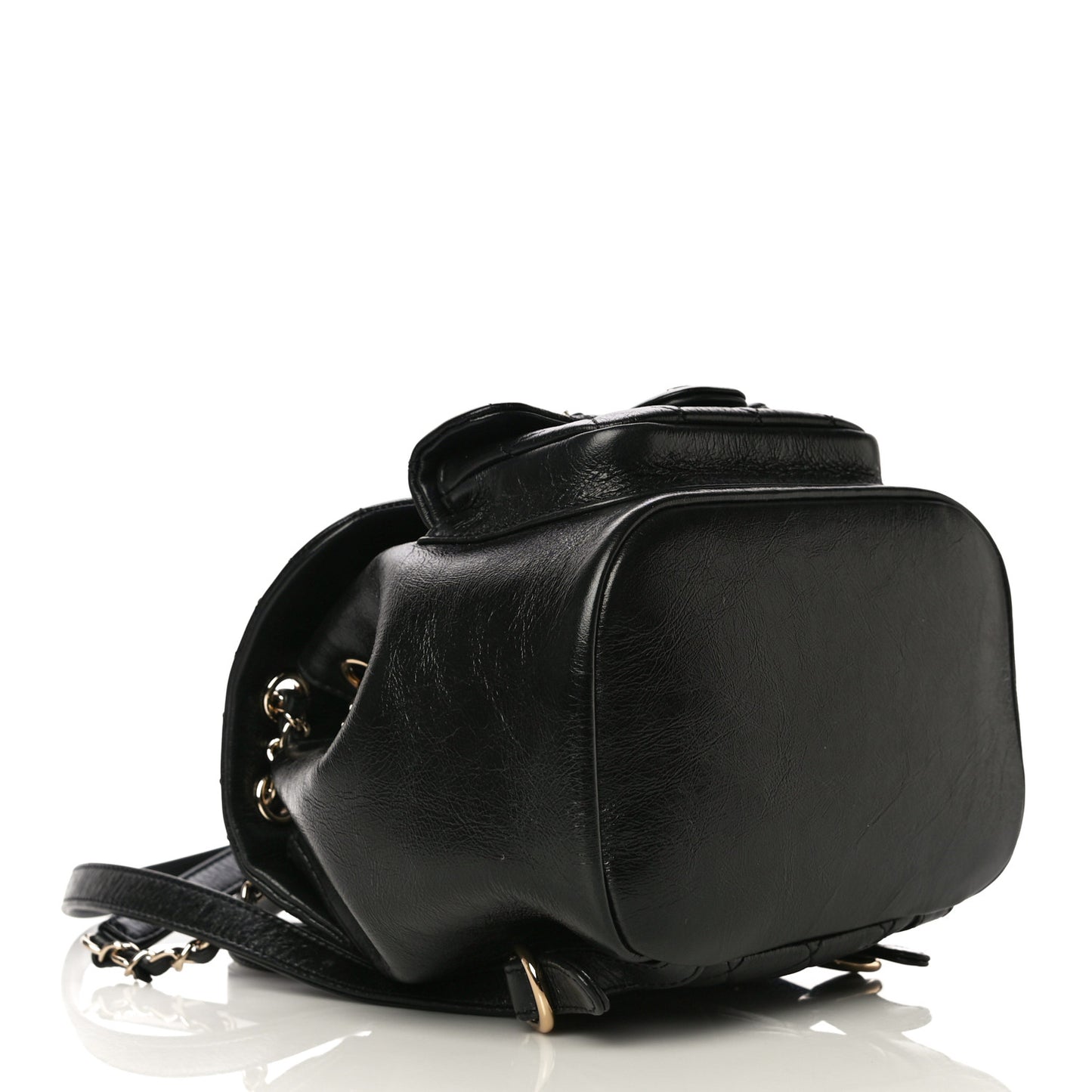 Glazed Aged Calfskin Quilted Small Duma Drawstring Backpack Black
