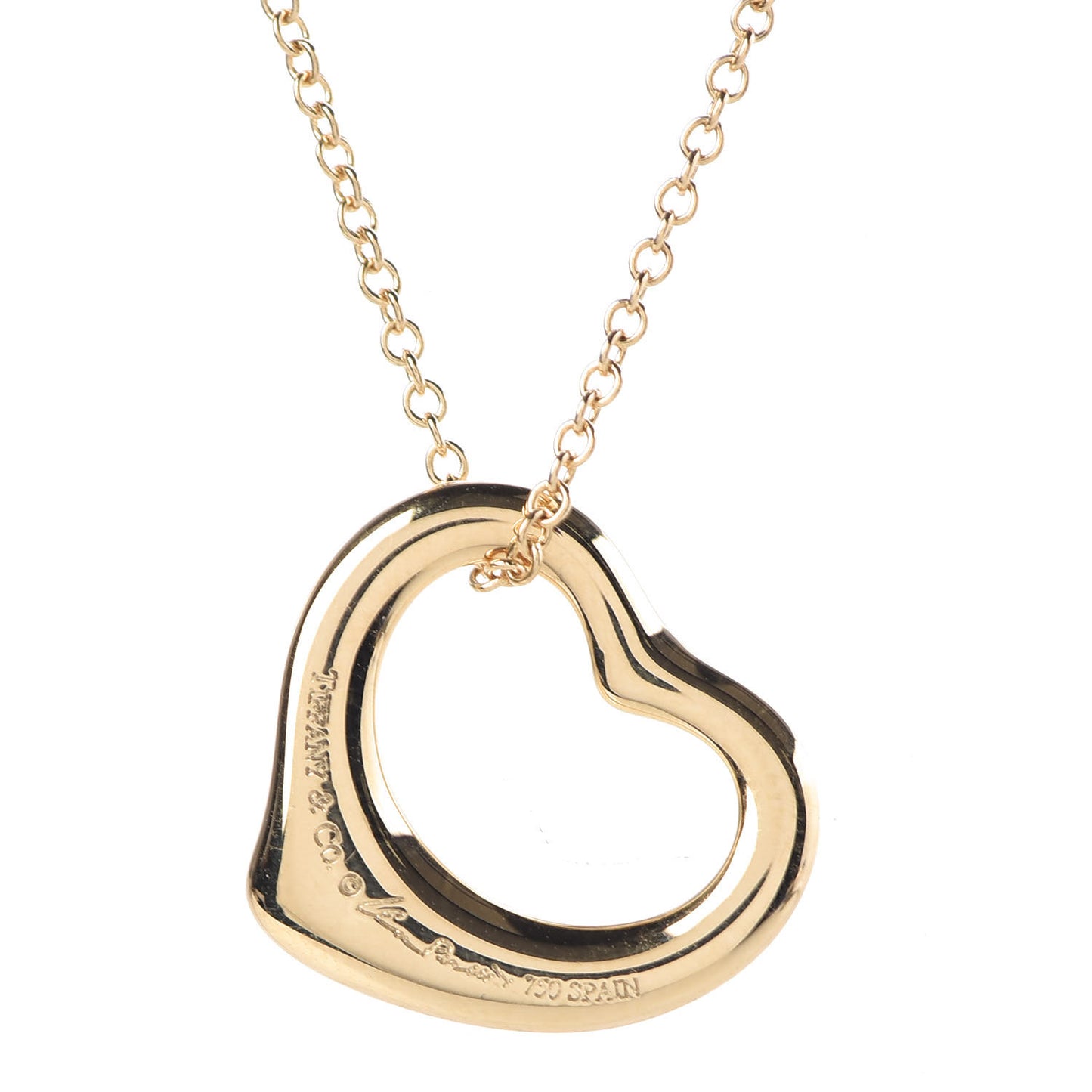 18K Yellow Gold 16mm Elsa Peretti Open Heart Pendant Necklace