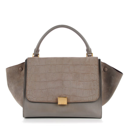 Celine Crocodile Embossed Nubuck Medium Trapeze Grey 1 of 9