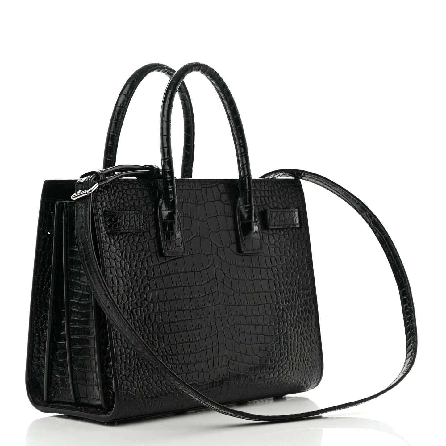 Calfskin Crocodile Embossed Baby Sac De Jour Black