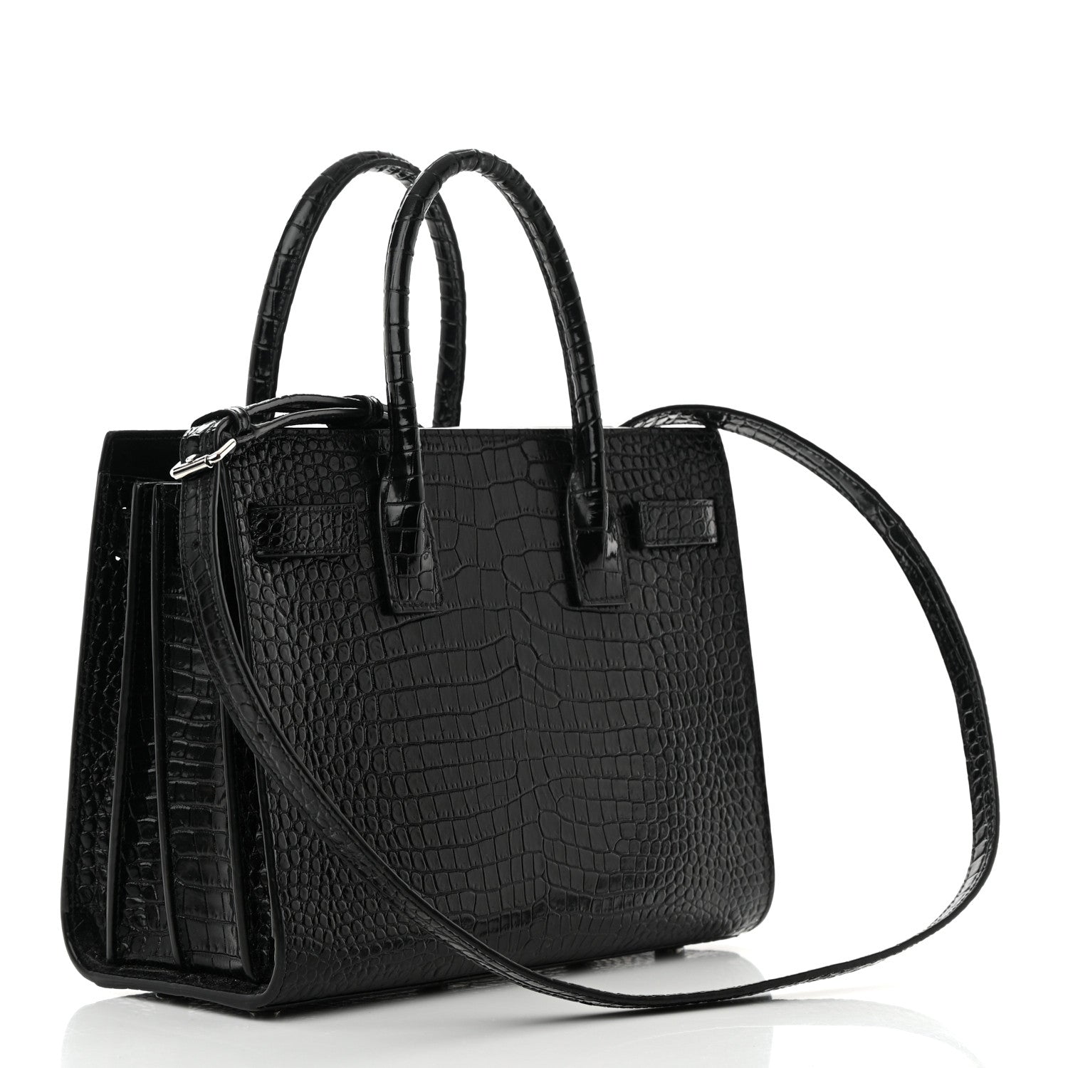 Saint Laurent Calfskin Crocodile Embossed Baby Sac De Jour Black 4 of 20