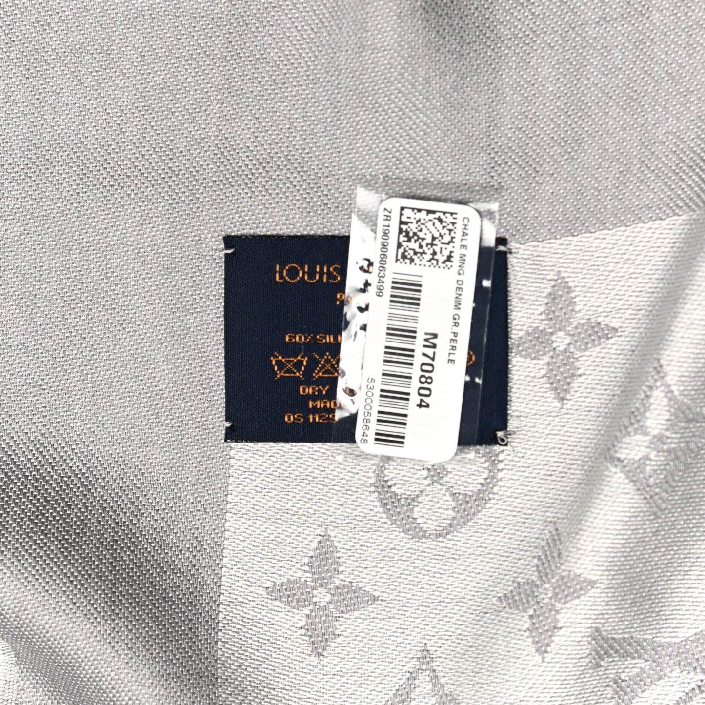 Wool Silk Monogram Denim Shawl Pearl Grey