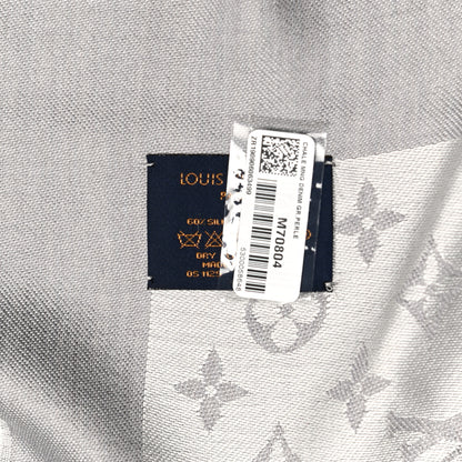 Louis Vuitton Wool Silk Monogram Denim Shawl Pearl Grey 5 of 5