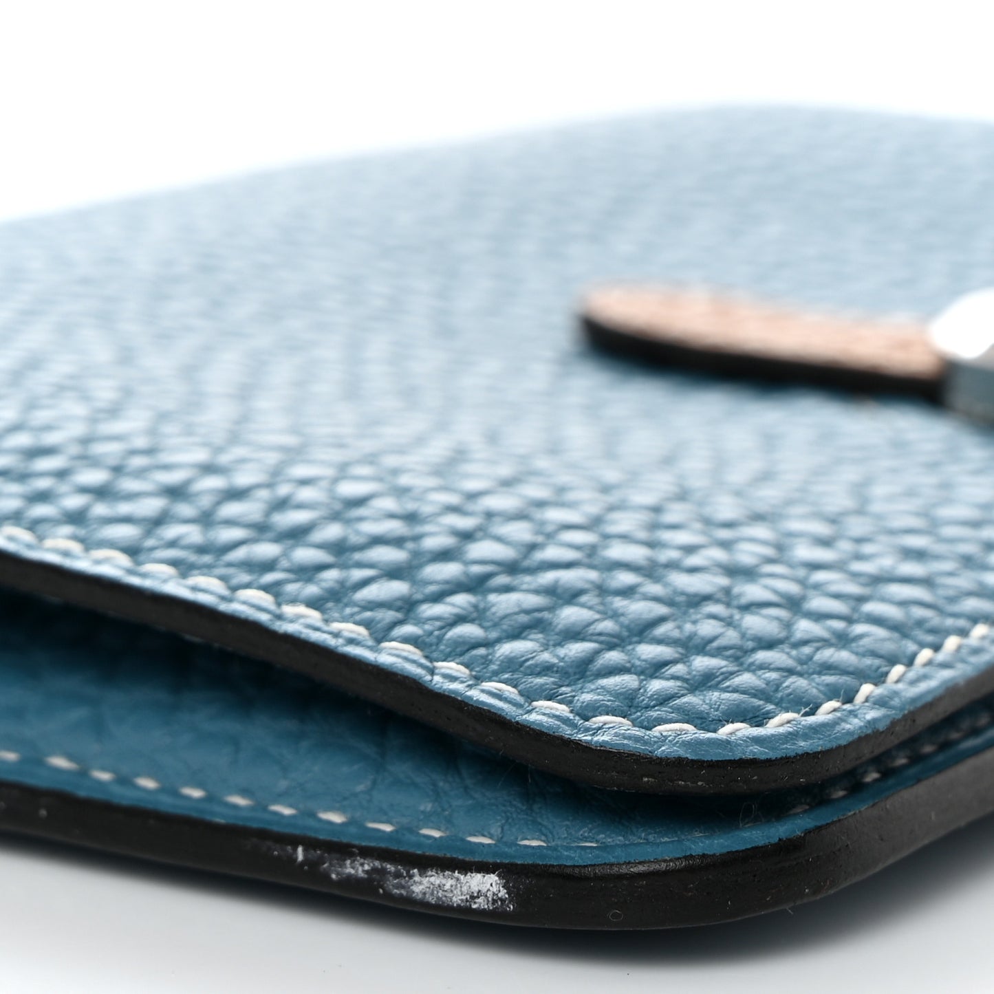 Togo Verso Dogon Compact Wallet Blue Jean Gold