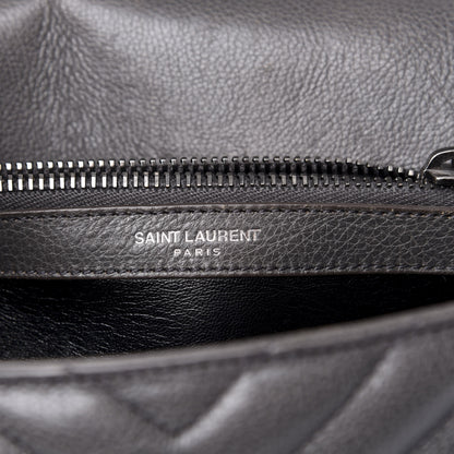 Saint Laurent Sheepskin Matelasse Chevron Monogram Medium College Bag Light Coal 5 of 8
