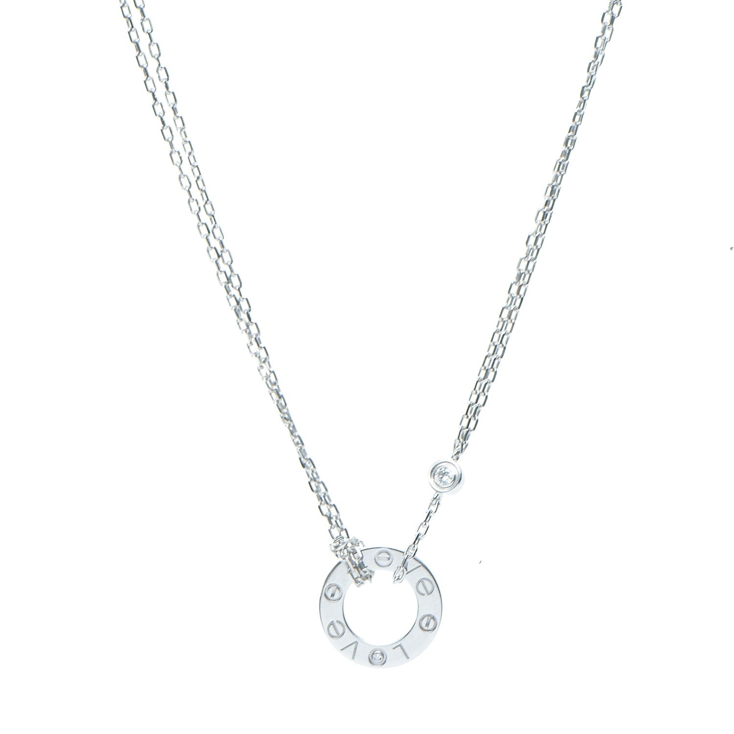 Cartier 18K White Gold 2 Diamond LOVE Necklace 1 of 7