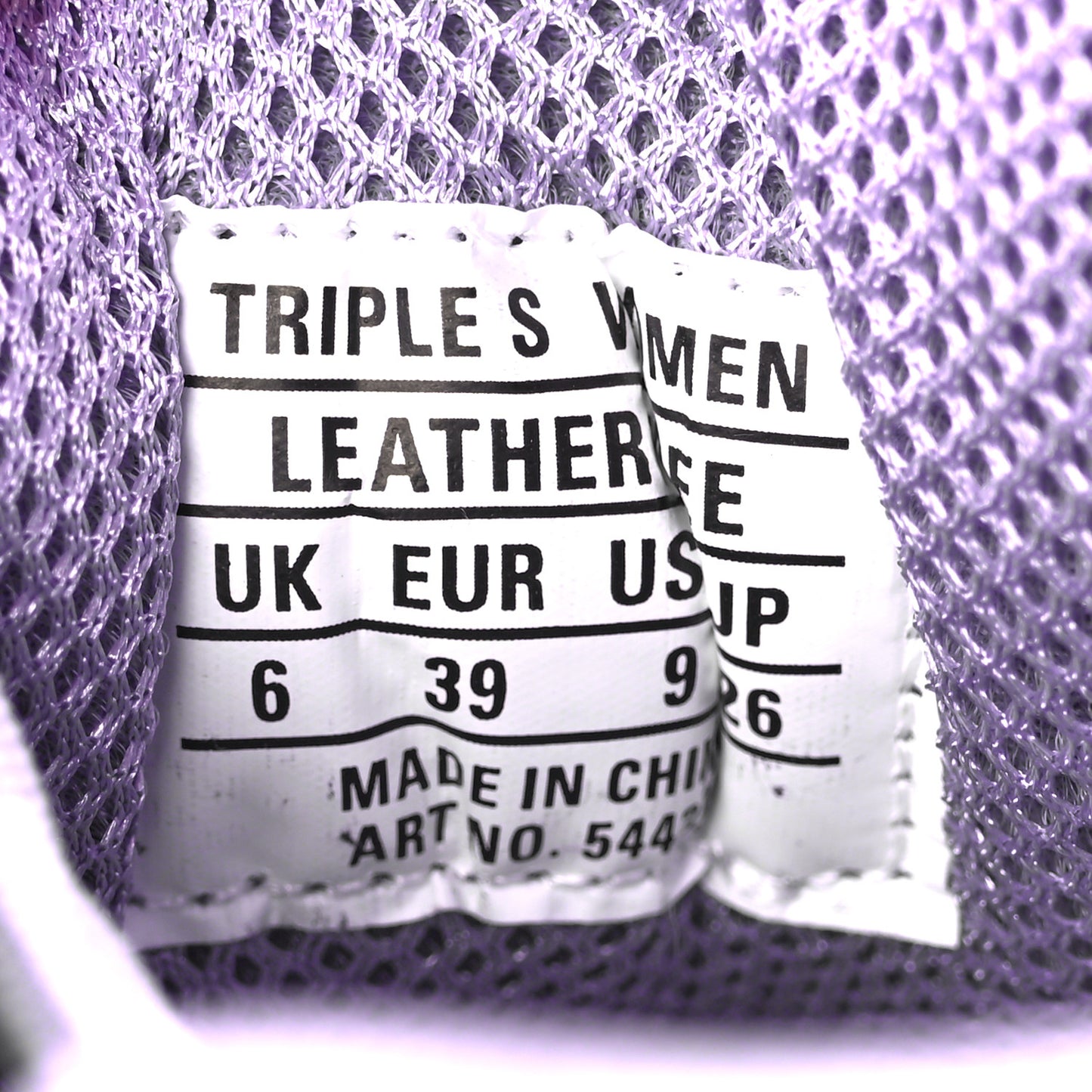 Fabric Mesh Clear Sole Womens Triple S Sneakers 39 Light Lilac White