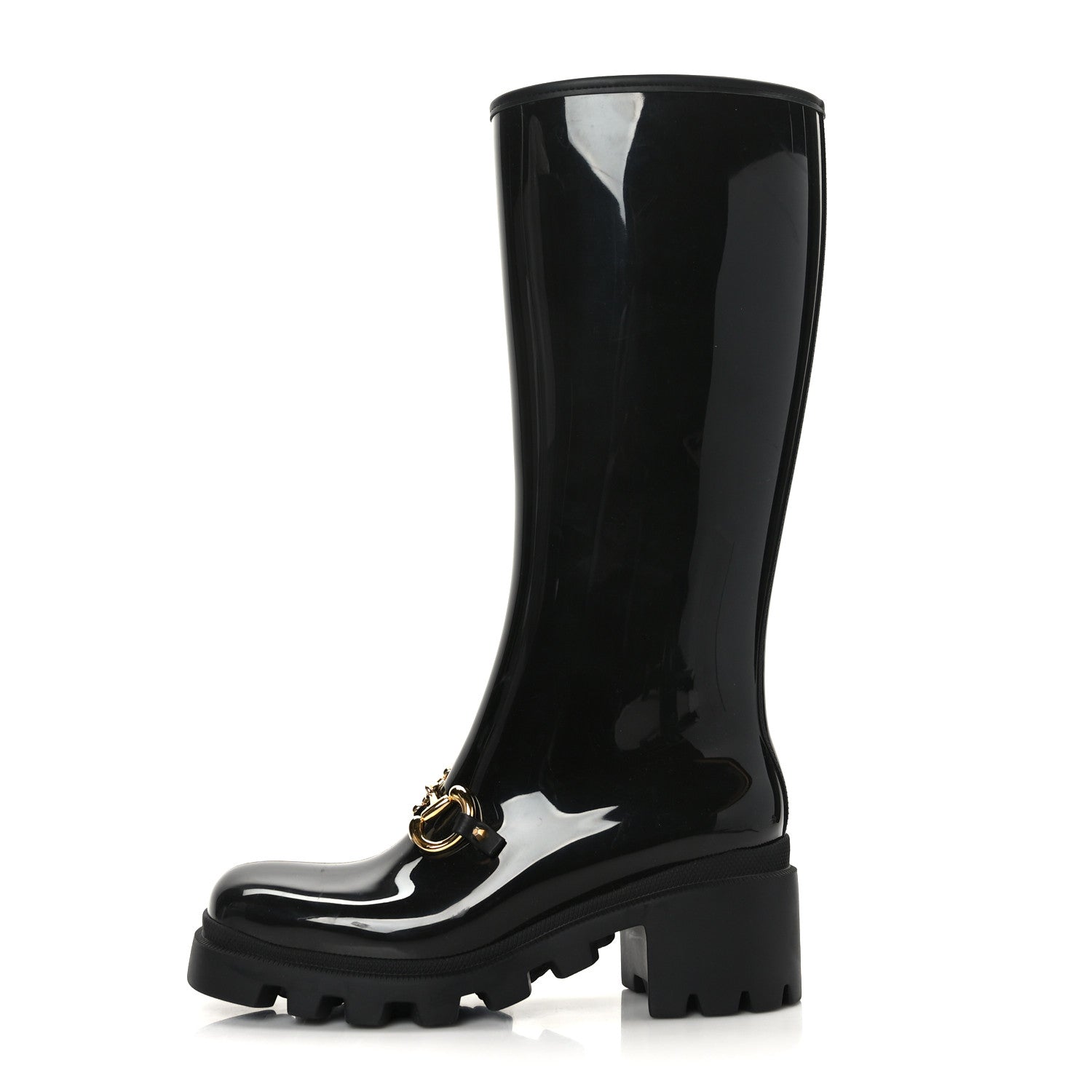 Gucci Rubber Horsebit Knee High Boots 40 Black 1 of 6