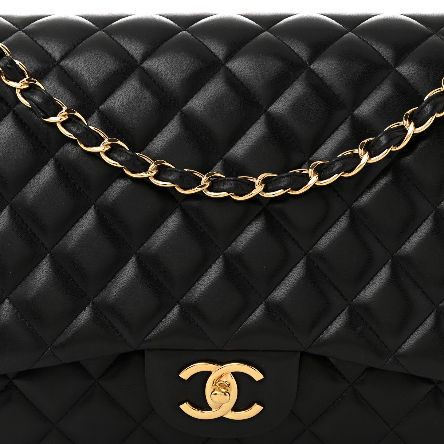 Lambskin Quilted Maxi Double Flap Black