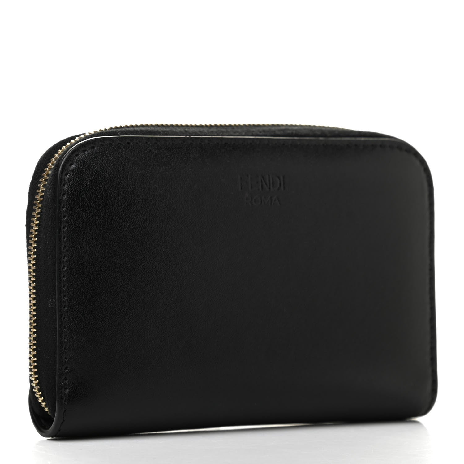Fendi Vitello Liberty Lucido Metal Monster Eyes Mini Zip Around Wallet Black 3 of 7