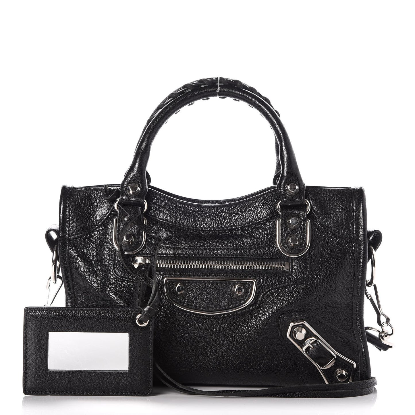 Chevre Silver Metallic Edge Hardware Mini City Black