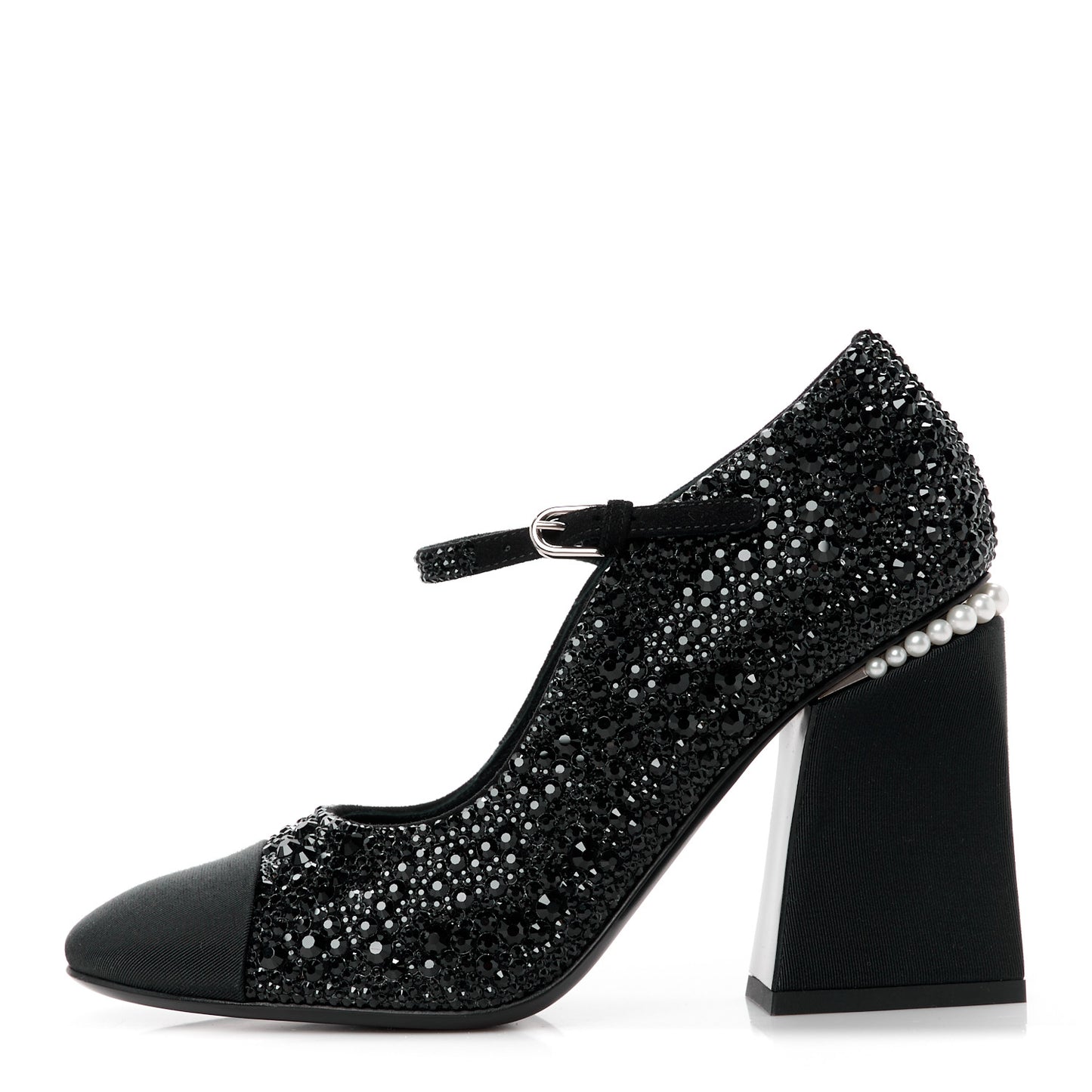 Strass Pearl Grosgrain Cap Toe Pumps 38 Black