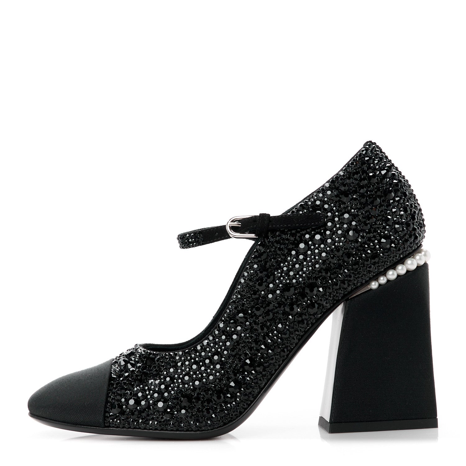Chanel Strass Pearl Grosgrain Cap Toe Pumps 38 Black 1 of 9