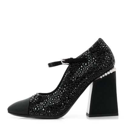 Chanel Strass Pearl Grosgrain Cap Toe Pumps 38 Black 1 of 9