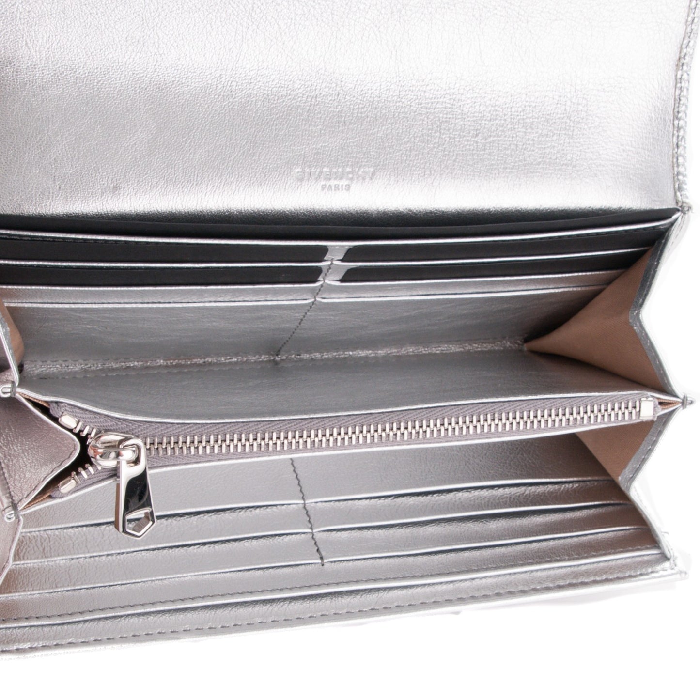 Metallic Calfskin Lizard Embossed Pandora Flap Continental Wallet Silver