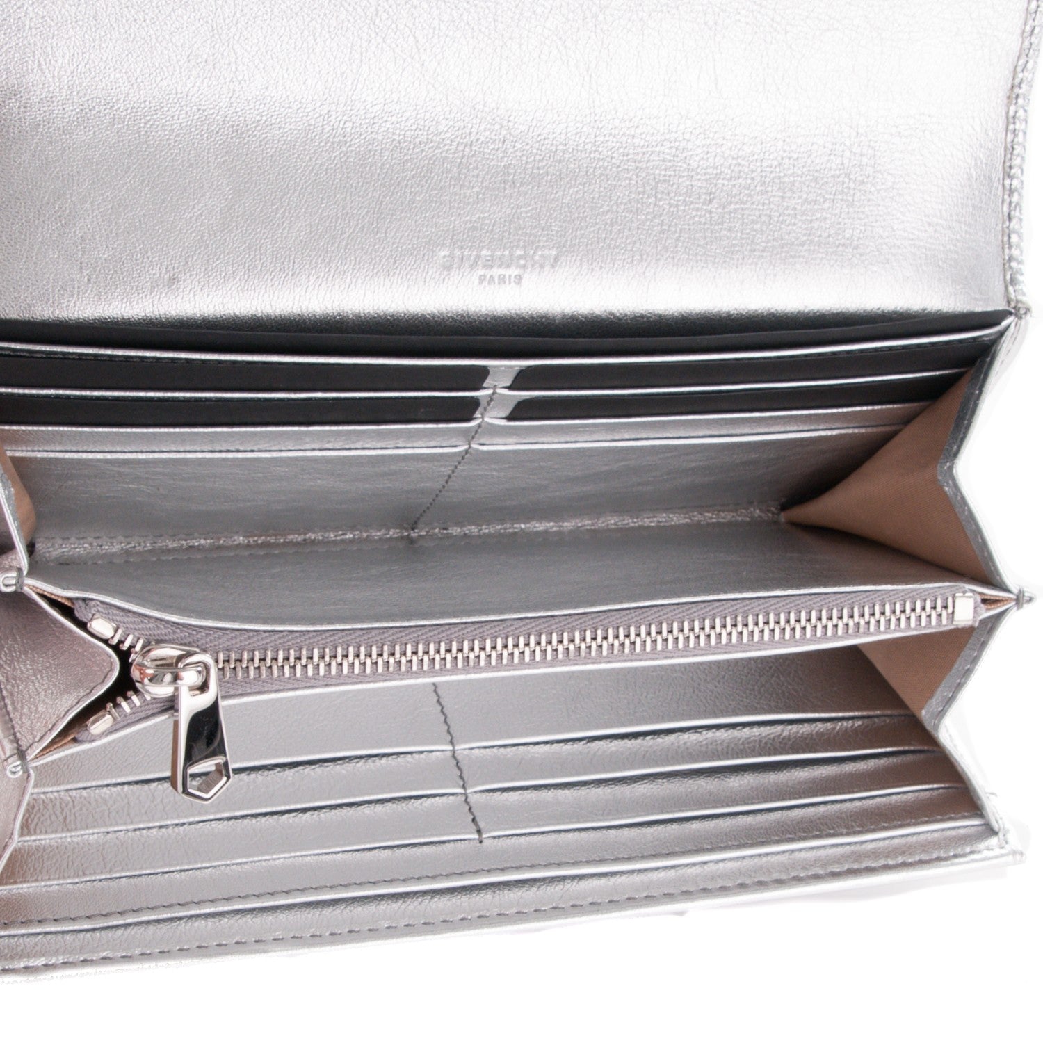 Givenchy Metallic Calfskin Lizard Embossed Pandora Flap Continental Wallet Silver 5 of 8