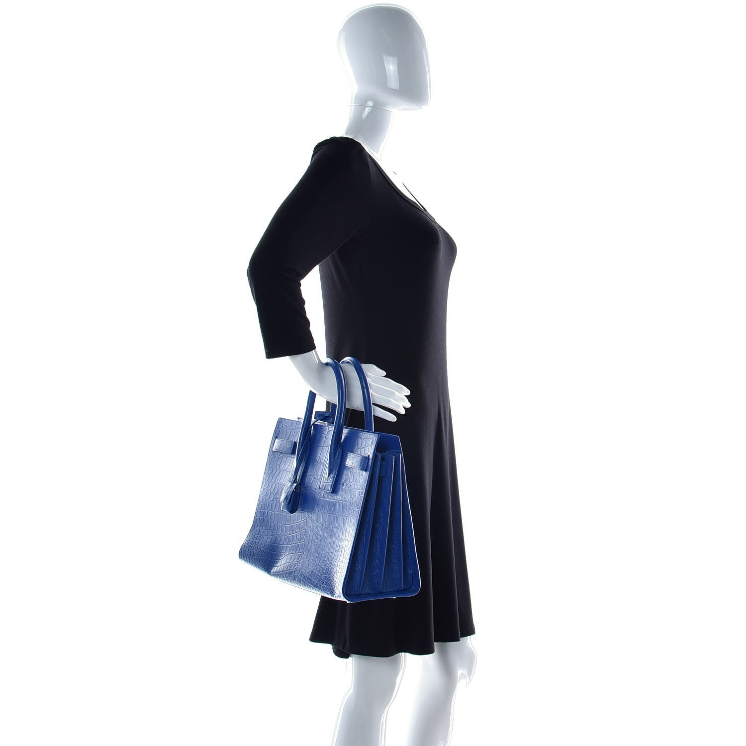 Saint Laurent Calfskin Crocodile Embossed Small Sac De Jour Royal Blue 2 of 12