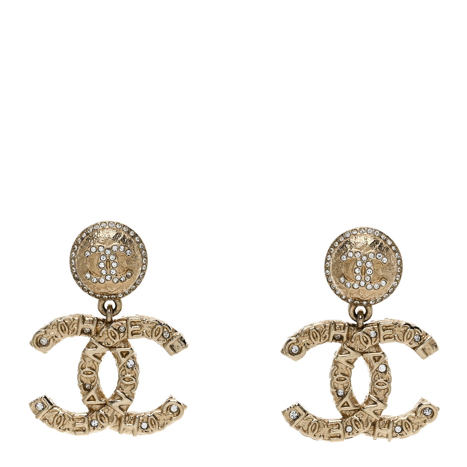 Chanel Crystal CC Drop Logo Earrings Gold 1 of 5