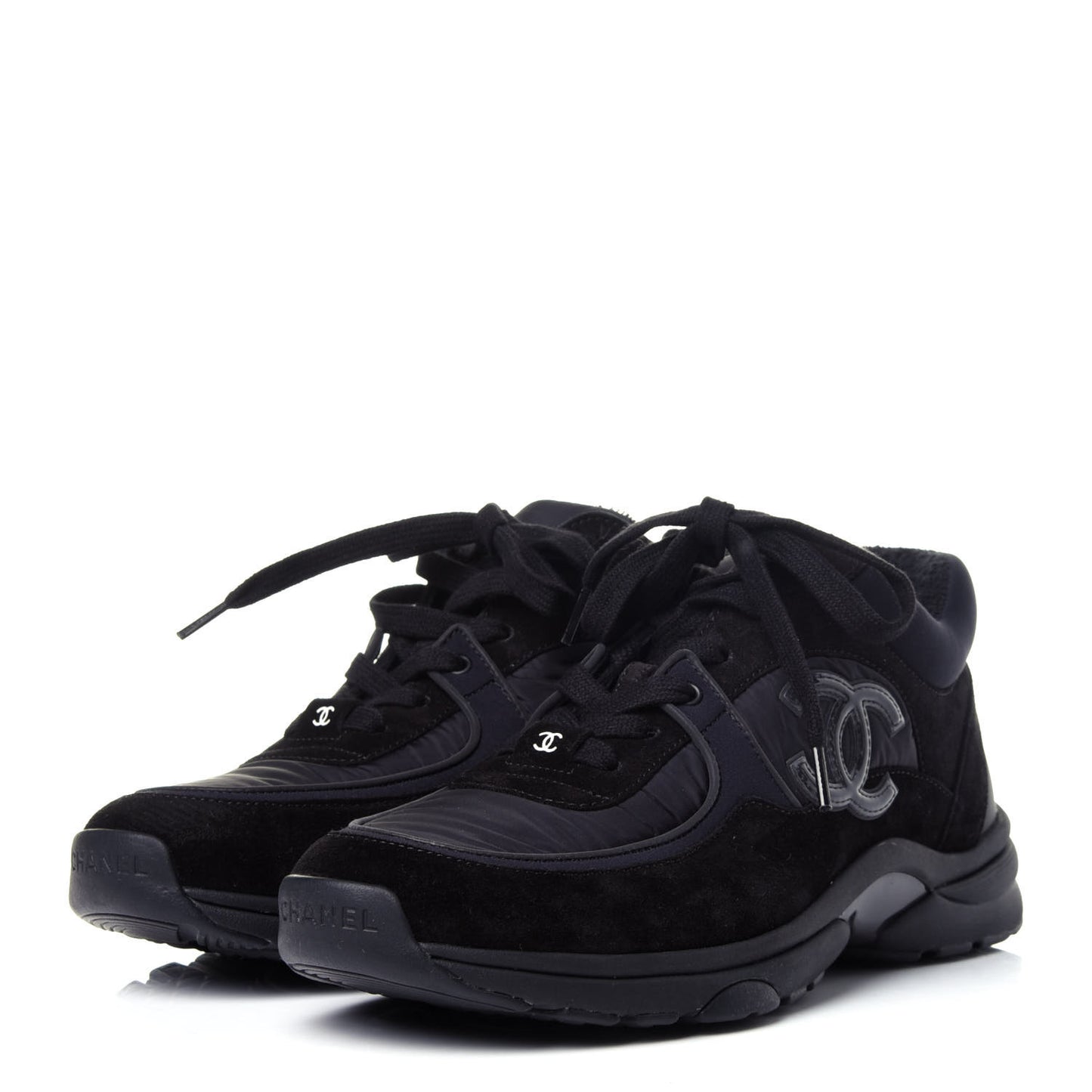 Nylon Calfskin Suede Calfskin CC Sneakers 38 Black