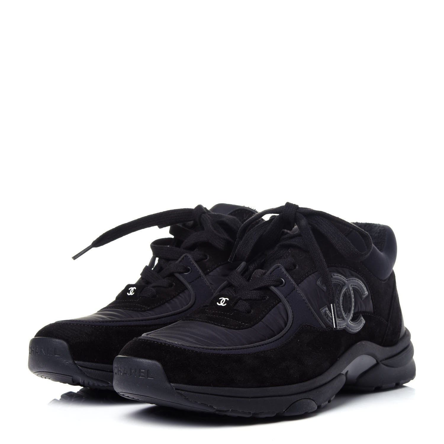Chanel Nylon Calfskin Suede Calfskin CC Sneakers 38 Black 3 of 11