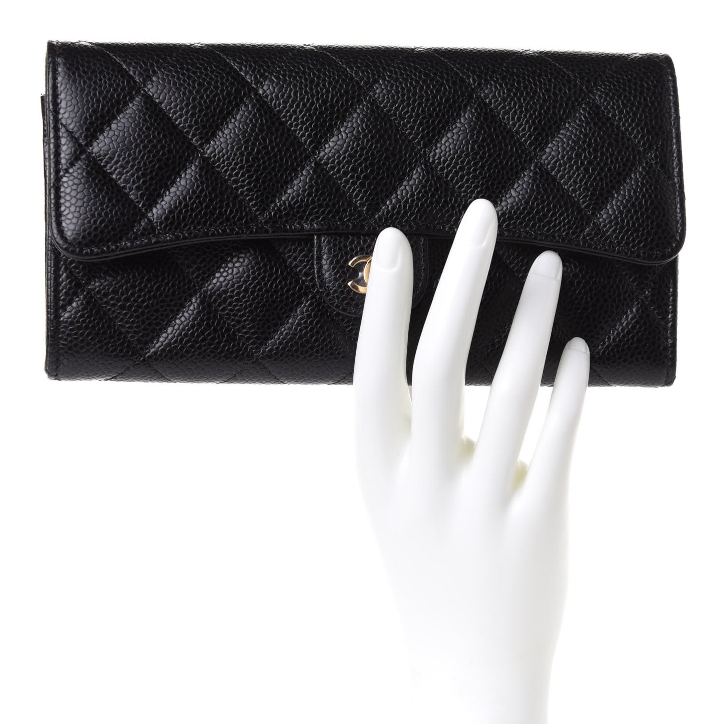 Caviar Quilted Large Gusset Flap Wallet Black