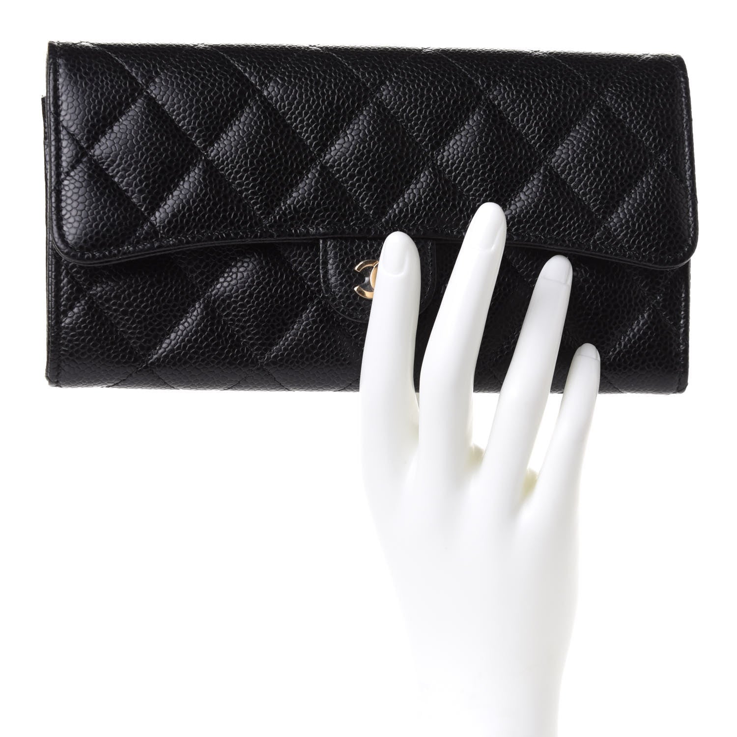 Chanel Caviar Quilted Large Gusset Flap Wallet Black 2 of 9