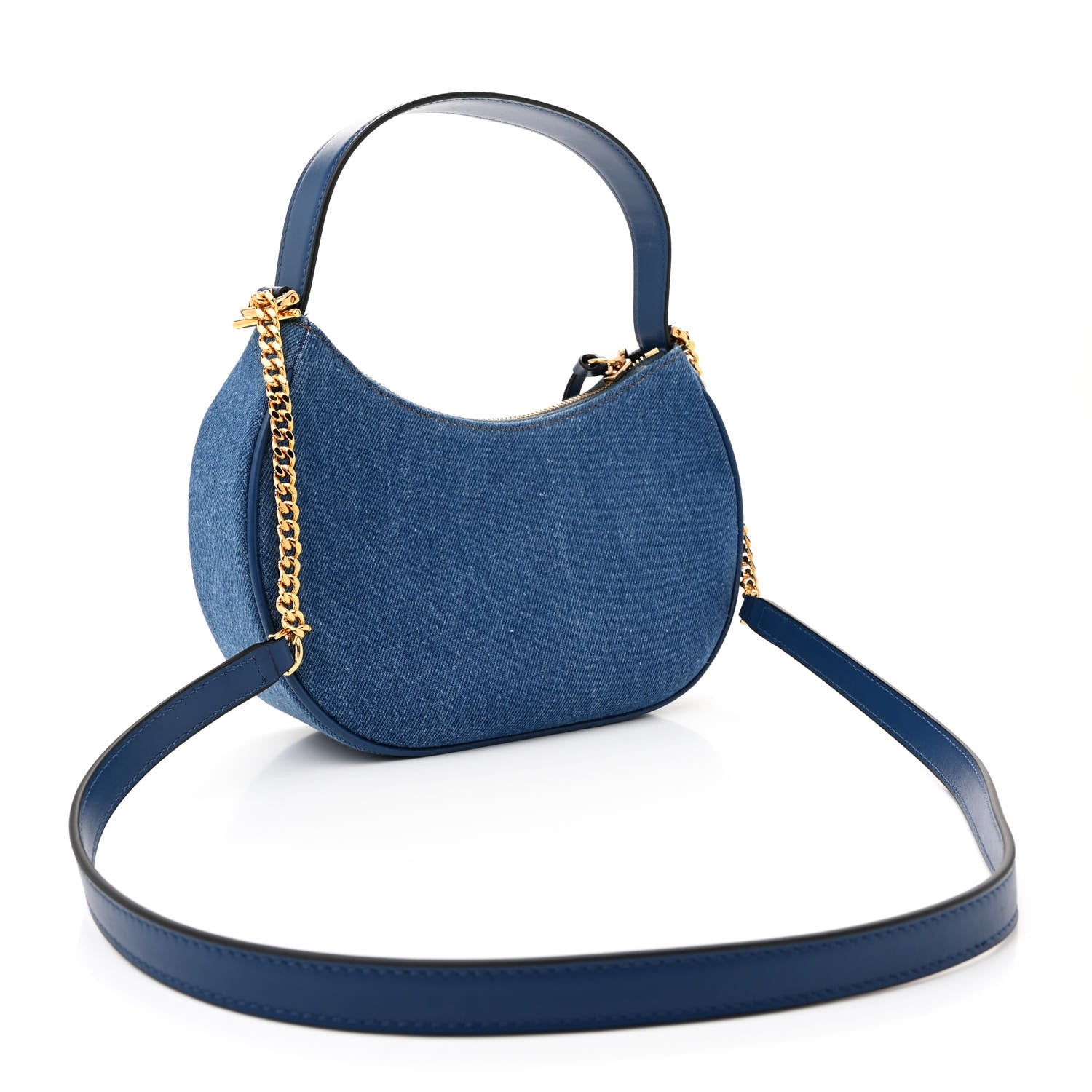 Versace Denim Calfskin Quilted Medusa Half Moon Shoulder Bag Blue 3 of 11