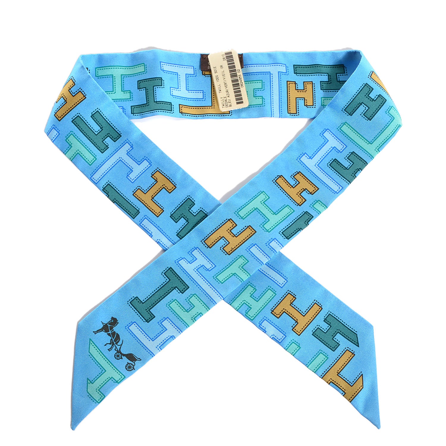 Hermes Silk Dedale Twilly Bleu Azur Vert Vieil Or 1 of 5