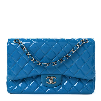 Chanel Patent Calfskin Quilted Jumbo Double Flap Turquoise 1 of 8
