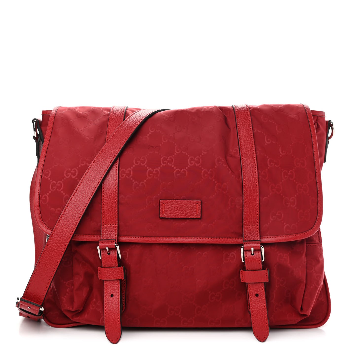 Nylon Monogram Double Buckle Flap Messenger Bag Vibrant Red