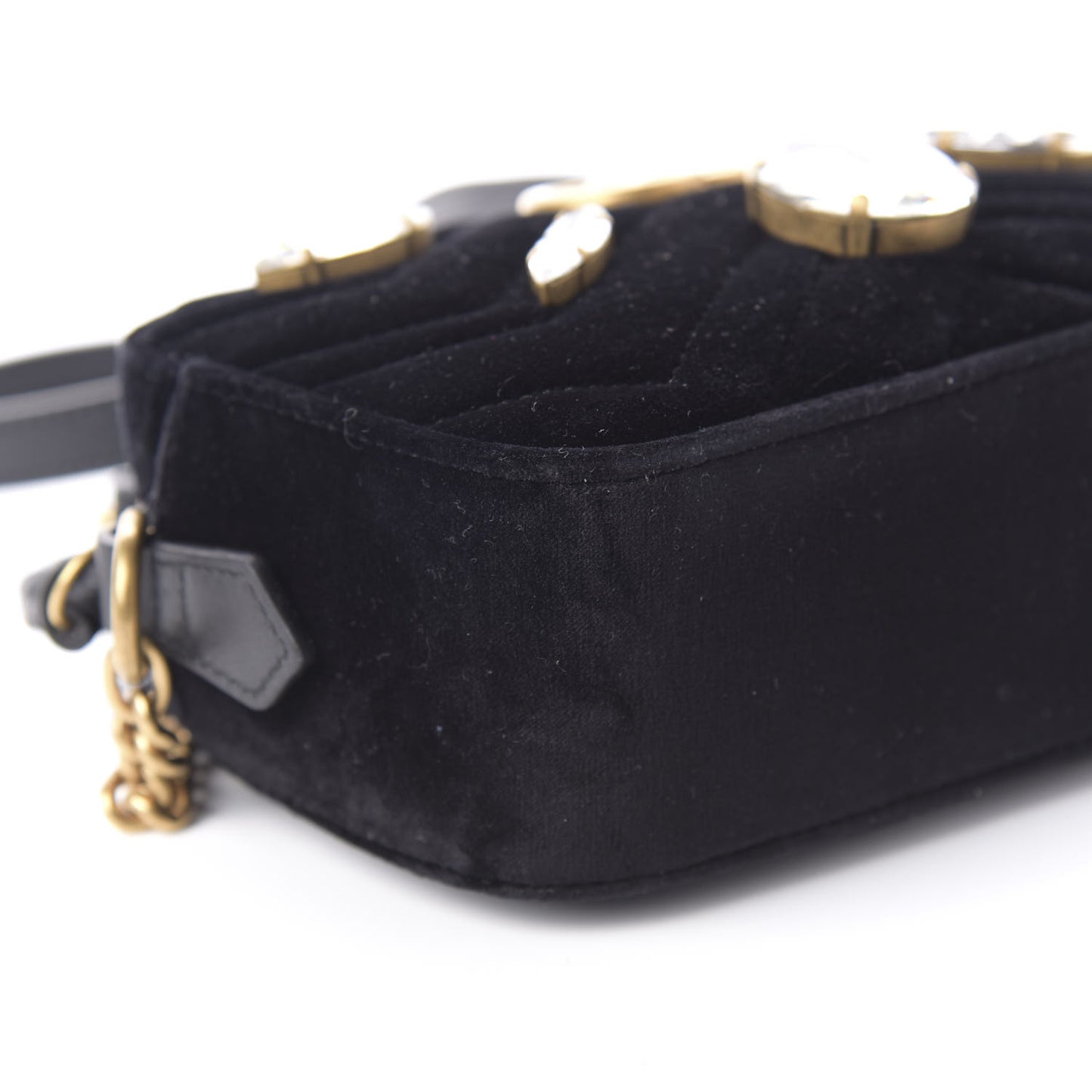 Velvet Matelasse Marquise Crystals Mini GG Marmont Chain Shoulder Bag Black