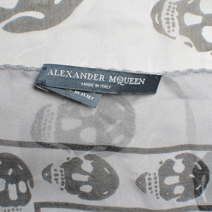 Alexander McQueen Silk Chiffon Skull Scarf Black Grey 5 of 5
