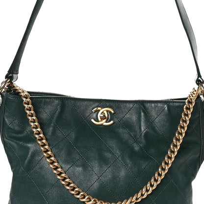Chanel Calfskin Stitched Large Button Up Hobo Dark Green 8 of 12