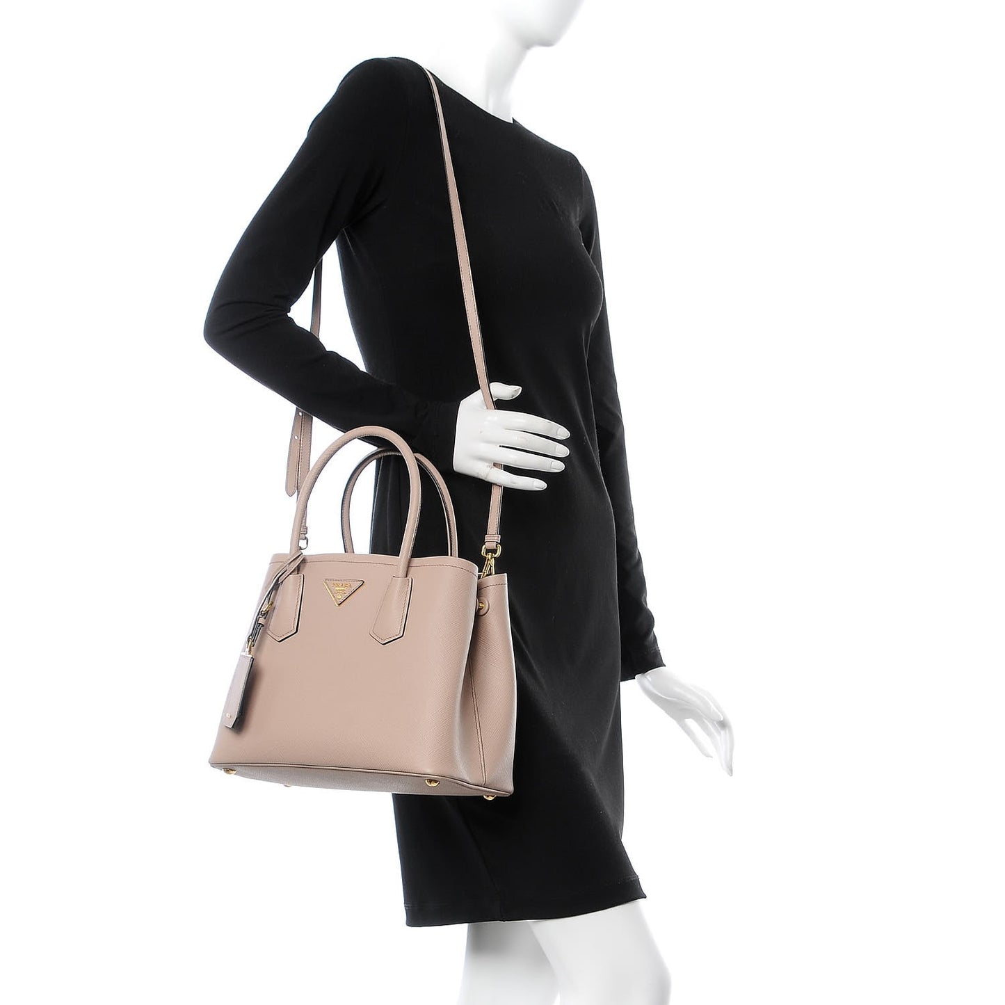 Saffiano Cuir Small Double Bag Cammeo Black