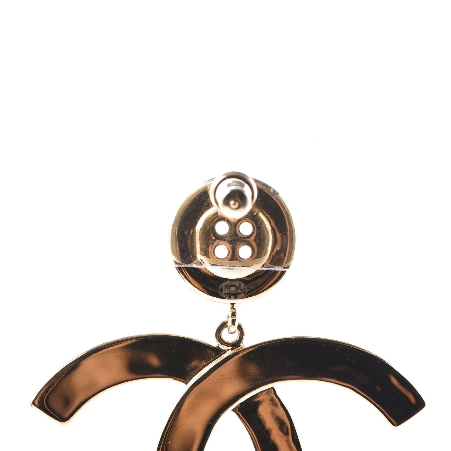 Chanel Metal Large Paris Button Earrings Gold 3 of 7