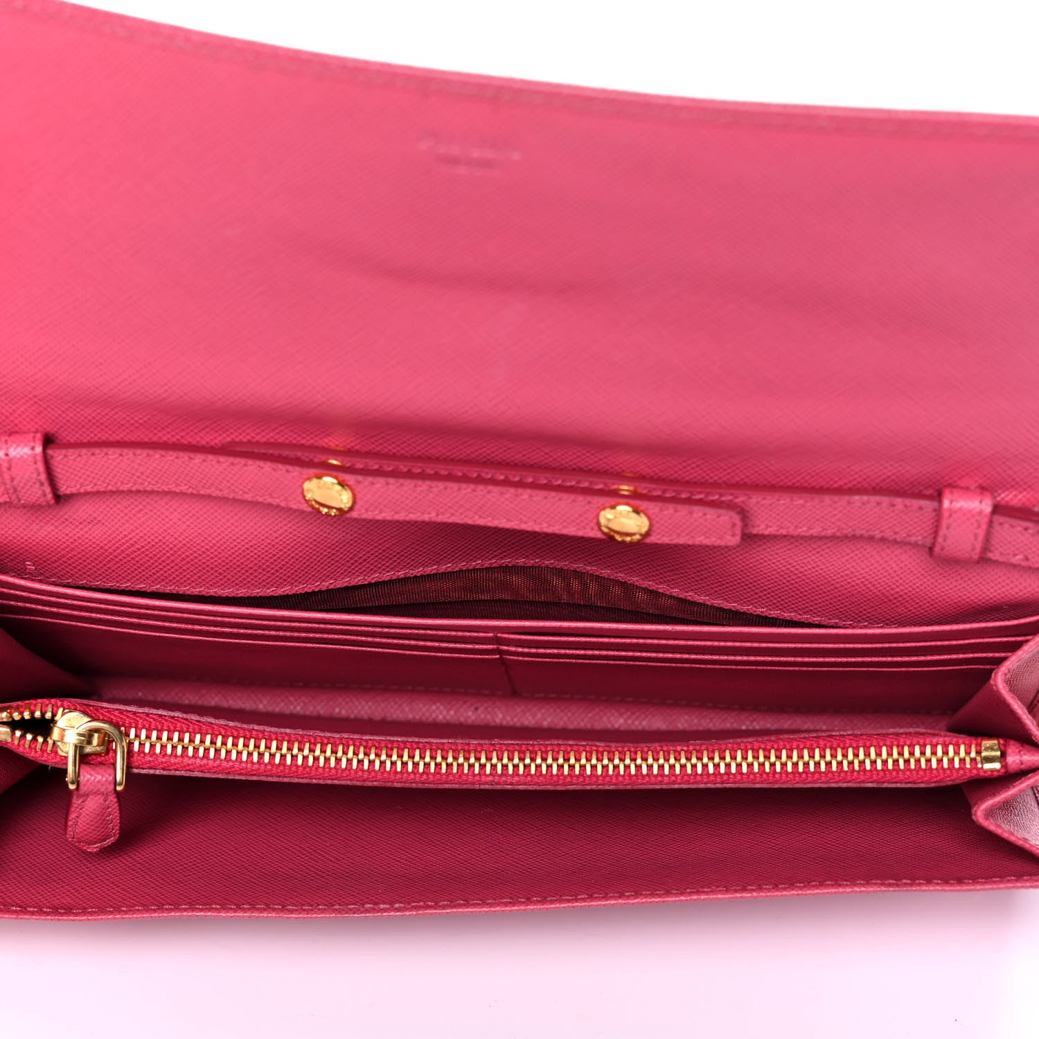 Prada Saffiano Metal Oro Chain Wallet Ibisco 4 of 16