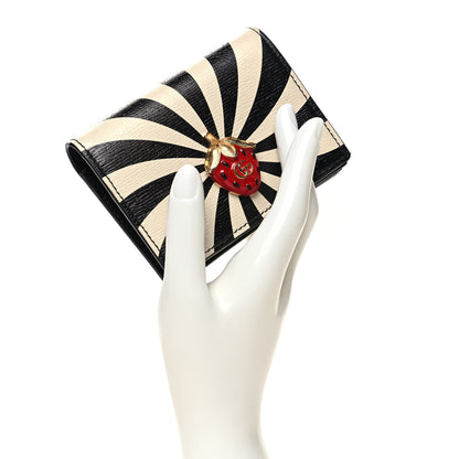 Gucci Textured Calfskin Double G Strawberry Card Case Black White 2 of 10