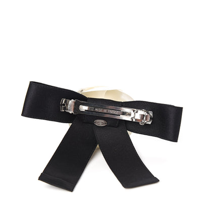 Chanel Satin Camellia CC Hair Clip Barrette White Black 3 of 4