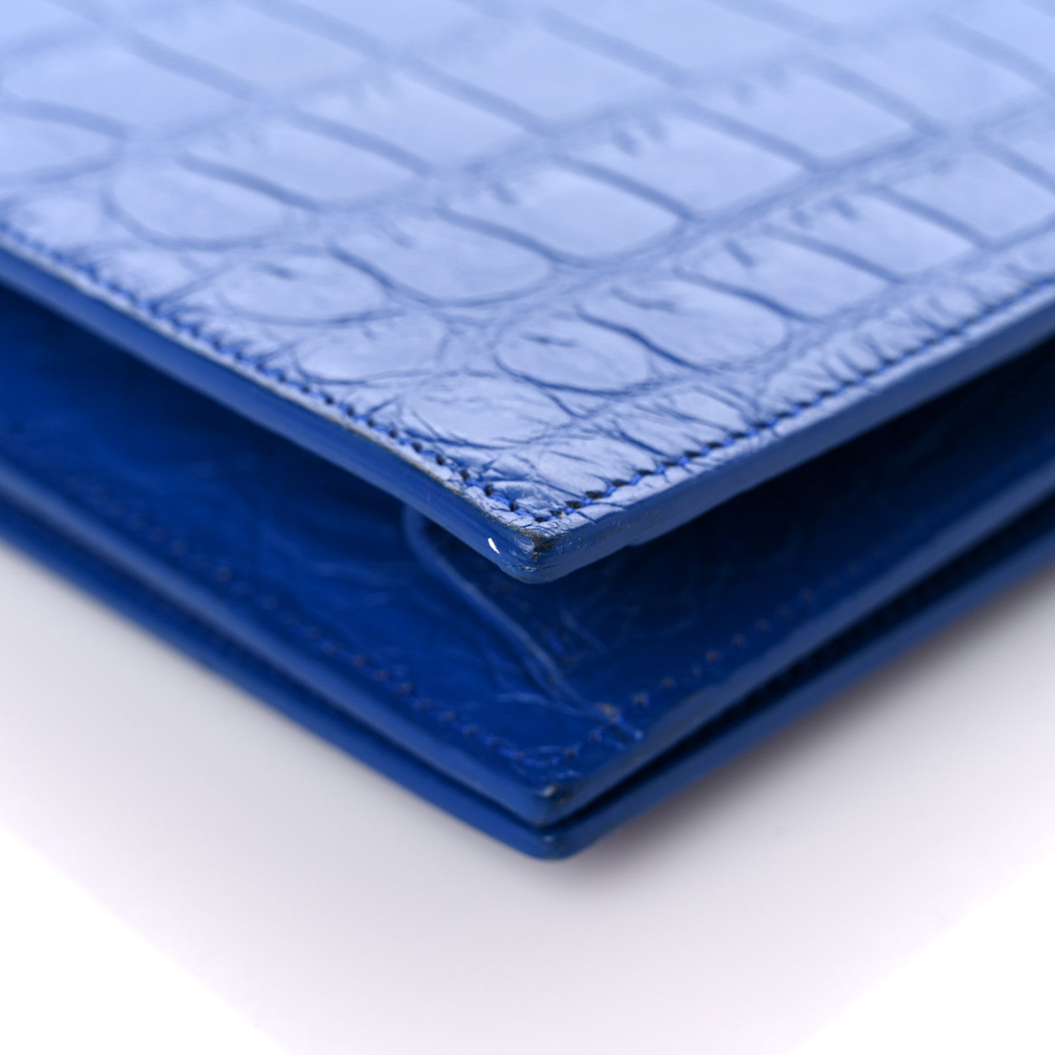 Saint Laurent Calfskin Crocodile Embossed Classic Kate Monogram Clutch Royal Blue 10 of 17