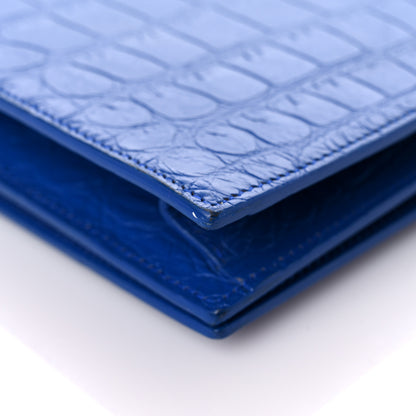 Saint Laurent Calfskin Crocodile Embossed Classic Kate Monogram Clutch Royal Blue 10 of 17